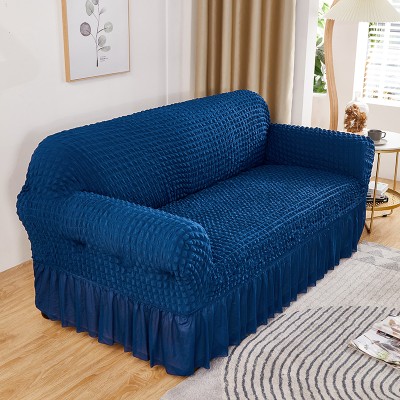 KUBER INDUSTRIES Polyester Checkered Sofa Cover(Blue Pack of 1)