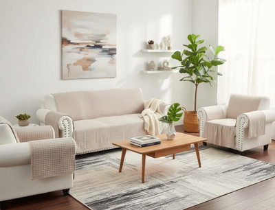 Casanest Velvet 3+1+1 Seater Sofa Plain Cover(Pack of 1 beige)