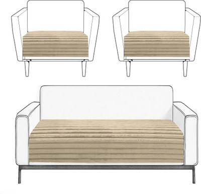 F i Polyester Striped 3+1+1 Seater Sofa Cover(Beige Pack of 1)