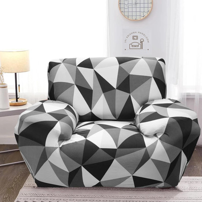 Jai krishna Polycotton Geometric 1 Seater Sofa Cover(Black, White Pack of 1)