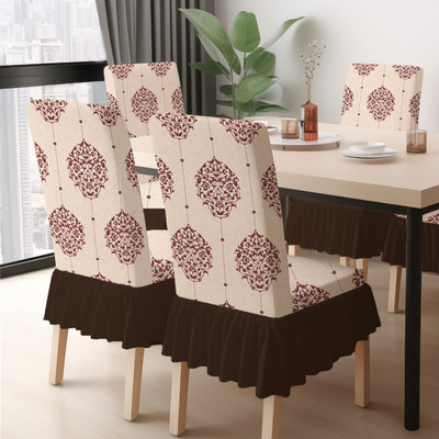 DECORIAN Polycotton 4 Seater Chair Geometric Cover(Pack of 4 Damask Beige)