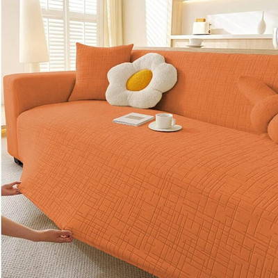 lukzer Jacquard Abstract 3 Seater Sofa Cover(Pastel Yellow Tangled Lines Pack of 1)