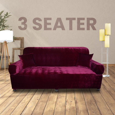 Leoaries Velvet, Silk 3 Seater Sofa Plain Cover(Pack of 1 Wine)