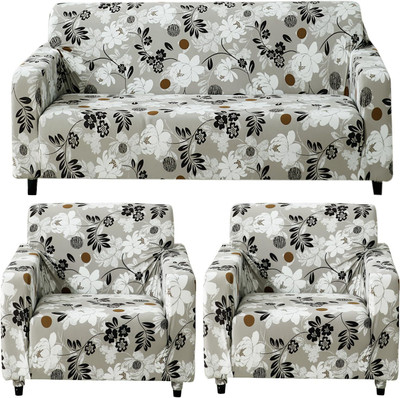 HOKiPO Polyester 3+1+1 Seater Sofa Floral Cover(Pack of 3 Feather Brown Floral)