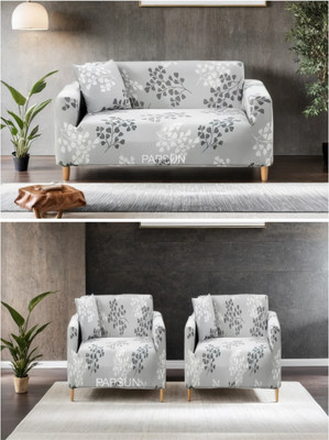 papsun Polyester Floral 3+1+1 Seater Sofa Cover(Grey Pack of 1)