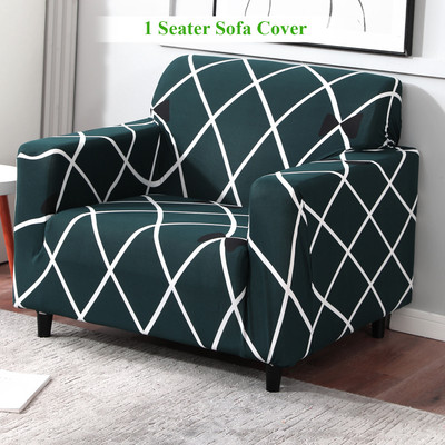 HOKiPO Polyester 1 Seater Sofa Geometric Cover(Pack of 1 Teal Diamond)