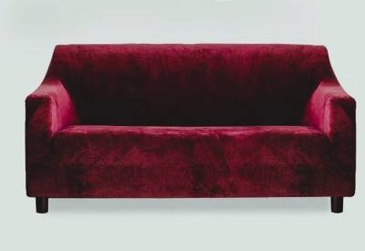 TURIYA Velvet, Polyester Plain 3 Seater Sofa Cover(Maroon Pack of 1)