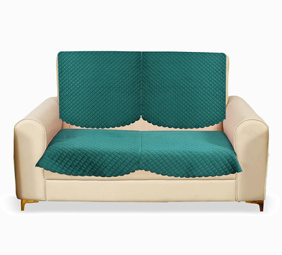 Bigger fish Velvet Checkered 2 Seater Sofa Cover(Dark Green Pack of 2)