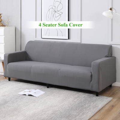 HOKiPO Polyester Plain 4 Seater Sofa Cover(Light Grey Pack of 1)