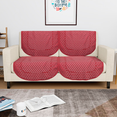 KUBER INDUSTRIES Cotton 2 Seater Sofa Geometric Cover(Pack of 4 Maroon)