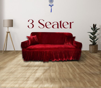 TURIYA Velvet, Polyester Plain 3 Seater Sofa Cover(Maroon Pack of 1)