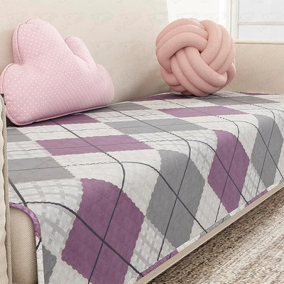 lukzer Polyester Geometric 2 Seater Sofa Cover(Multi Box Grid Pattern Sofa Mat Pack of 1)