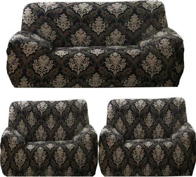 papsun Polyester Damask 3+1+1 Seater Sofa Cover(Brown Pack of 1)