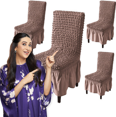 HOKiPO Polyester 4 Seater Chair Plain Cover(Pack of 4 Stretchable Turkish Bubble Frill Chair Cover - Mocha (AR-5258-MCH*4))