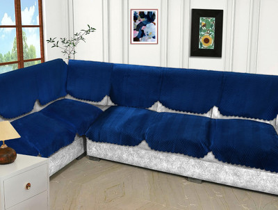 Fashion Throw Velvet 3+2 Seater Sofa Geometric Cover(Pack of 6 Navy Blue)