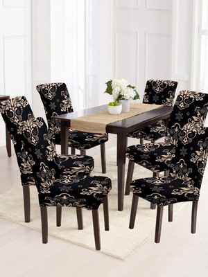Pinkleaf Polyester 6 Seater Chair Abstract Cover(Pack of 6 Brown)