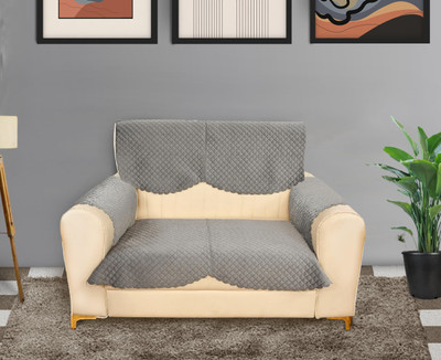 WiseHome Velvet Plain 2 Seater Sofa Cover(Dark Grey Pack of 4)