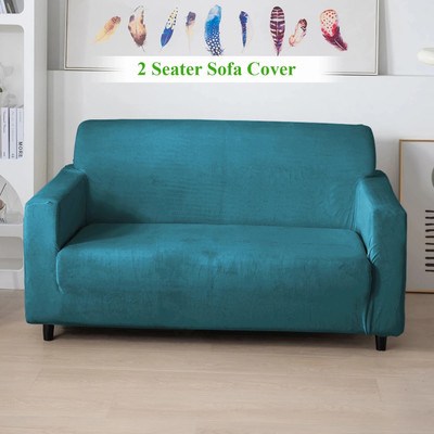 HOKiPO Velvet 2 Seater Sofa Plain Cover(Pack of 1 Turquoise)