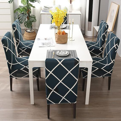 shringoori creations Polycotton 1 Seater Chair Geometric Cover(Pack of 6 Blue)