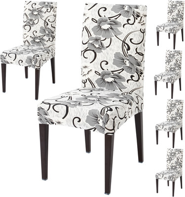 HOKiPO Polyester 6 Seater Chair Floral Cover(Pack of 6 White)