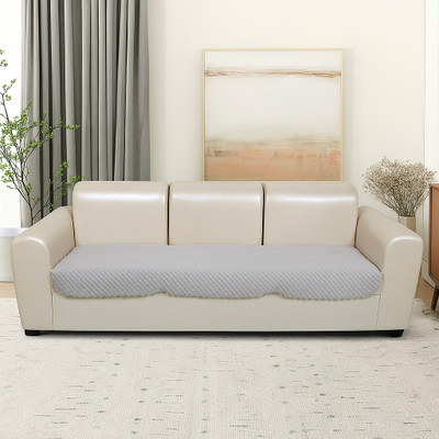 KINGLY Velvet Checkered 3+2+2 Seater Sofa Cover(Gray Pack of 3)