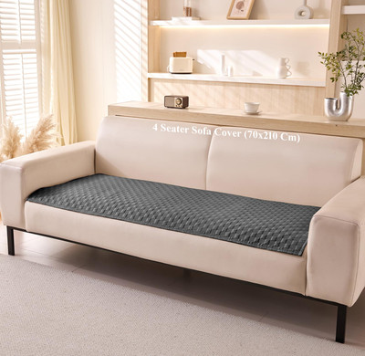 HOUSE OF QUIRK Polyester Checkered 4 Seater Sofa Cover(Charcoal Pack of 1)