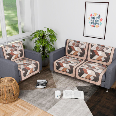KUBER INDUSTRIES Velvet 3 Seater Sofa Abstract Cover(Pack of 6 Cream & Brown)