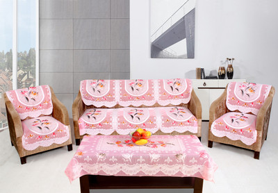 smarttextiles Polyester Floral 3+1+1 Seater Sofa Cover(Pink Pack of 1)