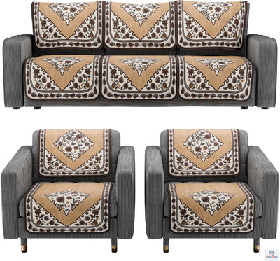 Heart Home Cotton 3+2 Seater L-Shape Sofa Floral Cover(Pack of 10 Brown)