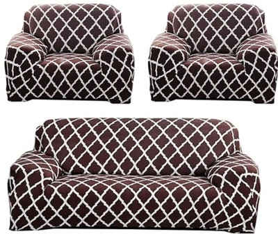 SmartFab Polyester 3+1+1 Seater Sofa Geometric Cover(Pack of 1 Brown)