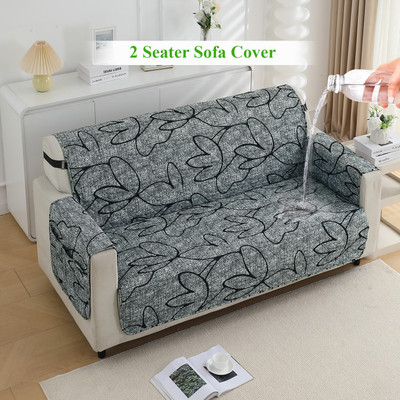 HOKiPO Polyester Abstract 2 Seater Sofa Cover(Intense Grey Abstract Floral Pack of 1)
