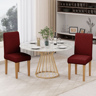 lukzer Jacquard 1 Seater Chair Plain Cover(Pack of 2 Pastel Deep Maroon Grid Maze)