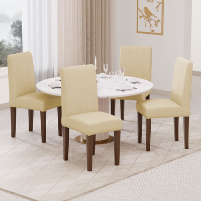 lukzer Jacquard 1 Seater Chair Plain Cover(Pack of 4 Pastel Yellow Zigzag)