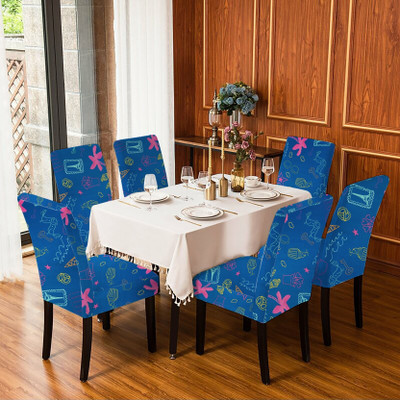 HOTKEI Polycotton 1 Seater Chair Abstract Cover(Pack of 6 Blue)
