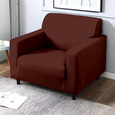 Cortina Polyester Plain 1 Seater Sofa Cover(Brown Pack of 1)