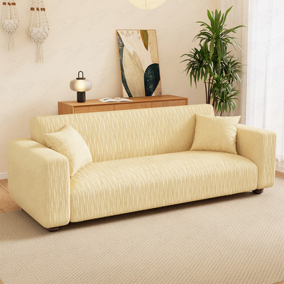 lukzer Jacquard Abstract 4 Seater Sofa Cover(Pastel Yellow Wavy Stripes Pattern Pack of 1)