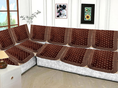 EASTTARDOMM Velvet 3+3 Seater L-Shape Sofa Abstract Cover(Pack of 4 Reversible Velvet 6 Seater Sofa Cover Premium Quality Coffee & Maroon)