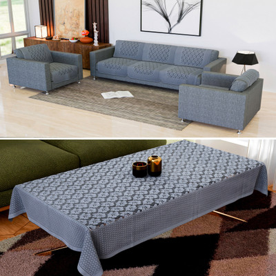 KUBER INDUSTRIES Cotton Floral 3+2 Seater Sofa Cover(Grey Pack of 11)