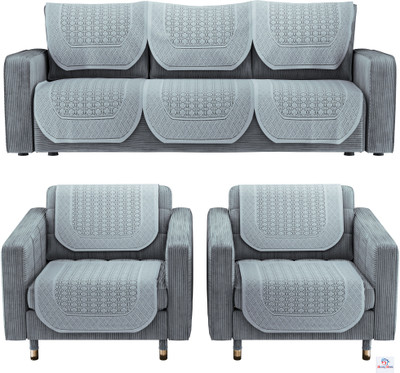 Heart Home Cotton 3+2 Seater L-Shape Sofa Floral Cover(Pack of 10 Grey)