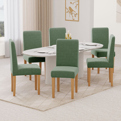 lukzer Jacquard 1 Seater Chair Plain Cover(Pack of 6 Pastel Green Ripple Lines)