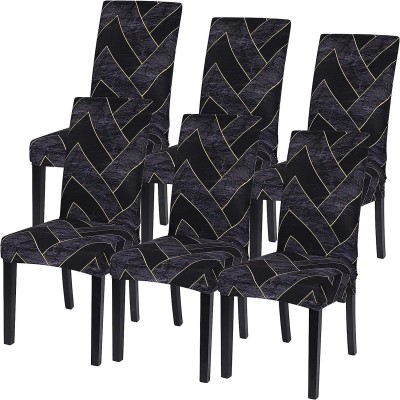 AAZEEM Polyester Abstract Chair Cover(Black Pack of 6)