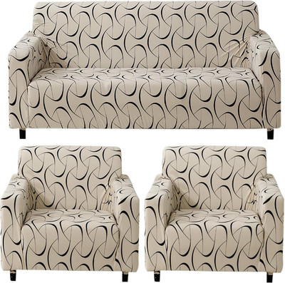 HOKiPO Polyester 3+1+1 Seater Sofa Abstract Cover(Pack of 3 Natural Beige Abstract Art)