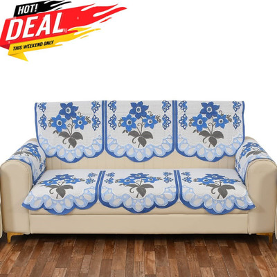 MANGERAM Polycotton 3 Seater Sofa Floral Cover(Pack of 4 Blue)