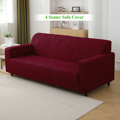 HOKiPO Jacquard 4 Seater Sofa Striped Cover(Pack of 1 Burgundy)