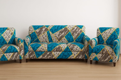 igi Polyester Abstract 3+1+1 Seater Sofa Cover(MULTICOLOR Pack of 3)