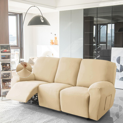 HOKiPO Polyester 3 Seater Sofa Plain Cover(Pack of 1 Beige)