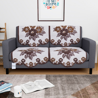HOMESTIC by Kuber Industries Cotton 2 Seater Sofa Floral Cover(Pack of 4 White, Brown)