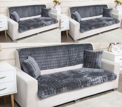 Fashion Throw Fleece 3+2+2 Seater Sofa Geometric Cover(Pack of 6 Dark Grey)