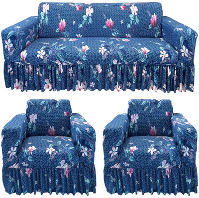 Stuff N' Fluff Polyester Floral 3+1+1 Seater Sofa Cover(Blue Pack of 3)