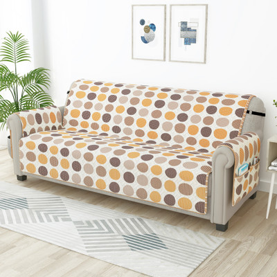 Story@home Synthetic Floral 3 Seater Sofa Cover(Beige & White Pack of 1)